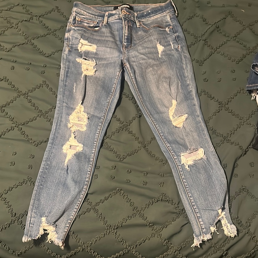 Express Blue Skinny Distressed Jeans